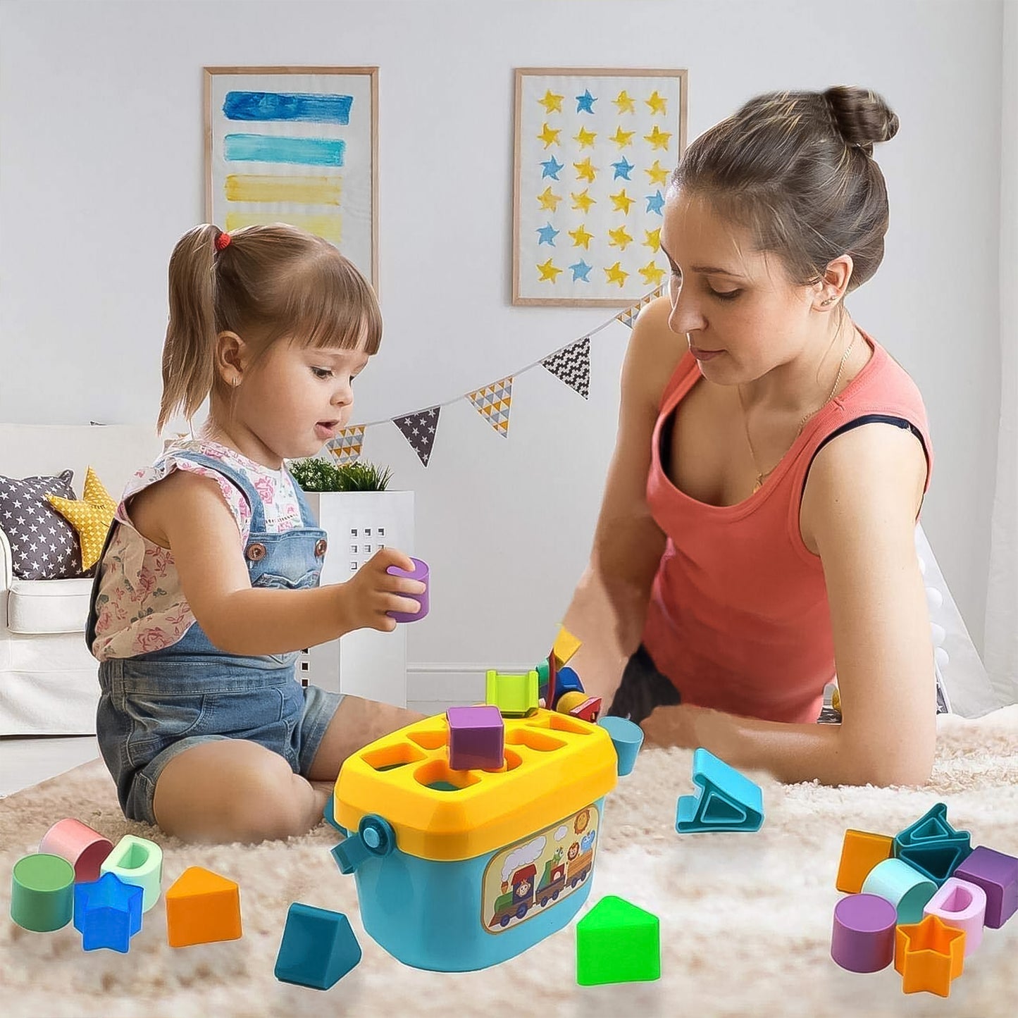 Baby First Block Set For Kids Non-toxic Abcd Geometric Shape Sorting Stacking Toy (1 Set)