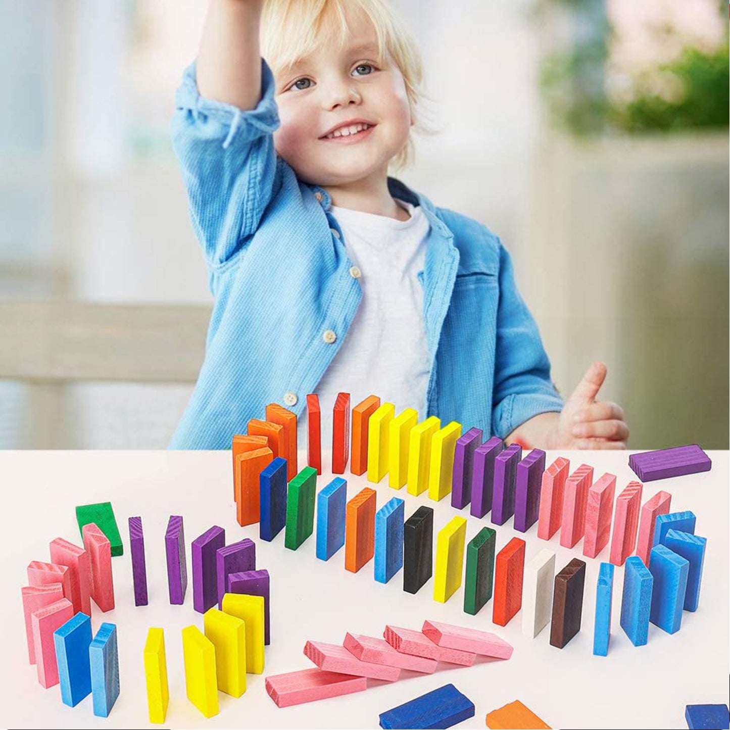 Dominoes Blocks Set Multicolor Wooden Toy Building Indoor Game Toy (120pc)